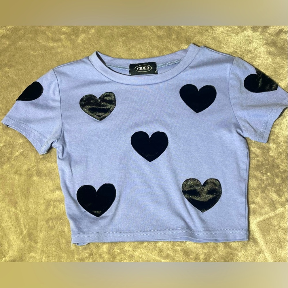 💘Purple Crop with Black Hearts